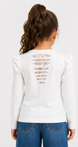 Girls white sweatshirt with rhinestone bow print