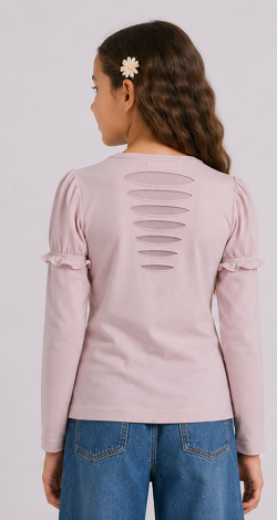 Girls powder sweatshirt with rhinestone rose print