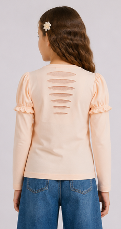 Girls peach sweatshirt with rhinestone rose print