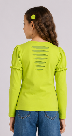 Girls lime sweatshirt with rhinestone rose print