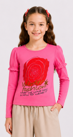 Girls pink sweatshirt with rhinestone rose print