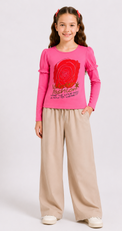 Girls pink sweatshirt with rhinestone rose print