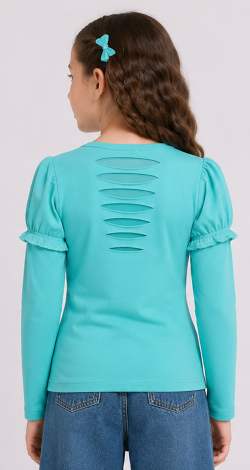 Girls sea wave sweatshirt with rhinestone rose print