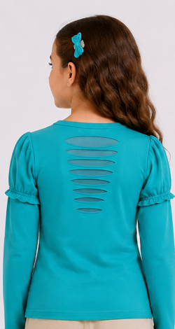 Girls turquoise sweatshirt with rhinestone rose print