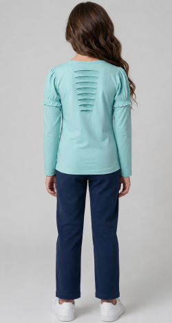 Girls light denim sweatshirt with rhinestone rose print