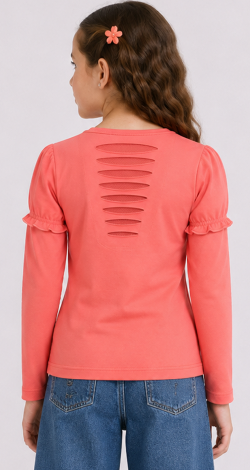 Girls coral sweatshirt with rhinestone rose print