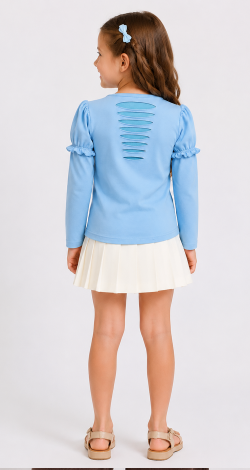Girls blue sweatshirt with rhinestone rose print