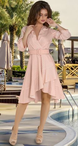 Платье в горошек на запах с широким ремешком 