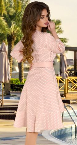 Платье в горошек на запах с широким ремешком 