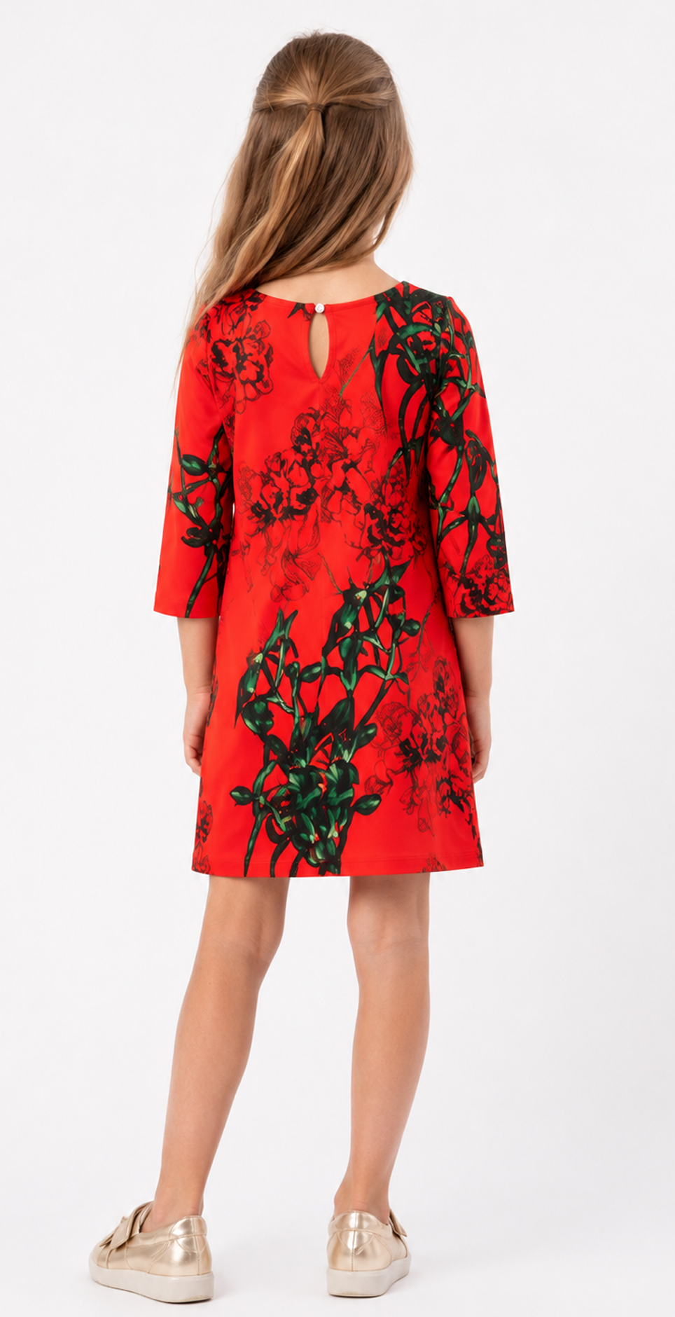 Girls red knit dress with print - Image 3