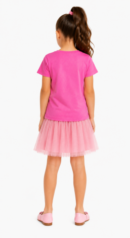 Футболка дитяча з принтом і паєтками-перевертишами райдужна бабочка рожева