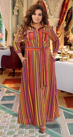 Льняное платье в полоску большого размера