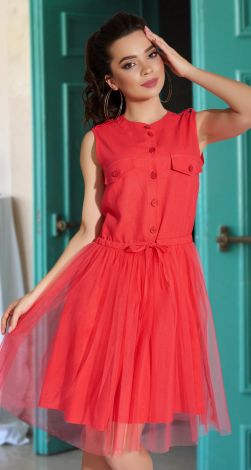 Льняное платье с двойной юбочкой 