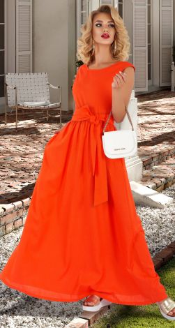 Льняное длинное платье без рукавов