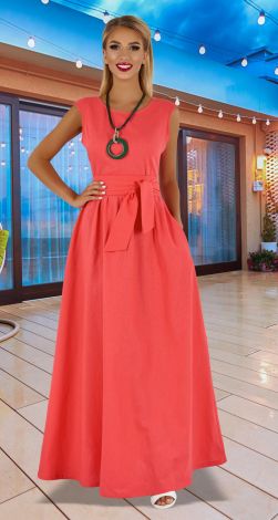 Льняное длинное платье без рукавов 