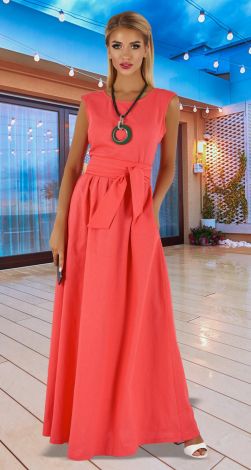 Льняное длинное платье без рукавов 