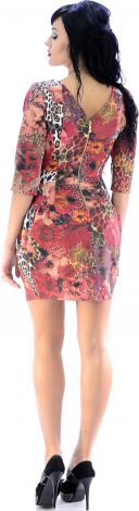 Яркое коктейльное платье с принтом и длинным рукавом