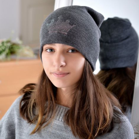 Шапка для дівчаток темно сіра
