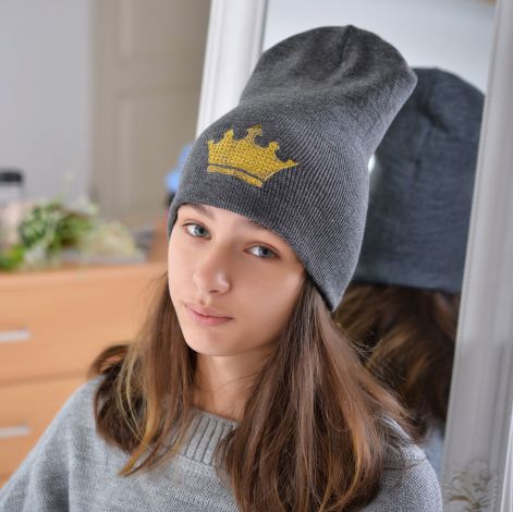 Шапка для дівчаток темно сіра