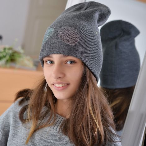 Шапка для дівчаток темно сіра