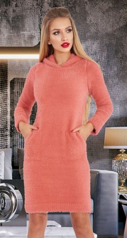 Вязаное платье АЛЬПАКА с капюшоном 
