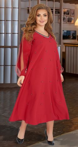 Длинное платье с жемчугом и красивыми рукавами большого размера