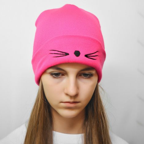 Шапка кішка малинова