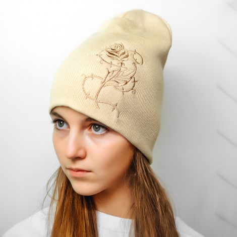 Шапка квітка бежева
