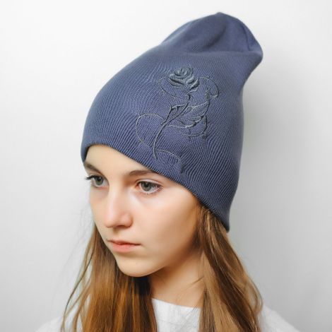 Шапка квітка темно сіра