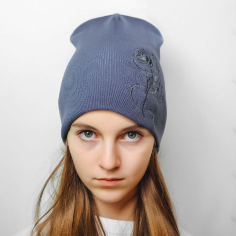 Шапка квітка темно сіра