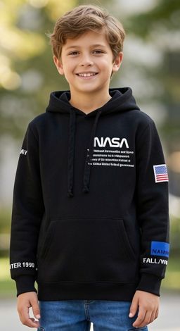 Худі NASA з вишитим логотипом та капюшоном (чорне)
