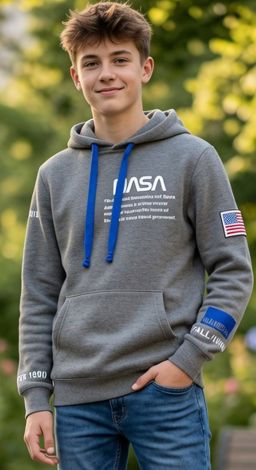 Худі NASA з вишитим логотипом та капюшоном (сіре)