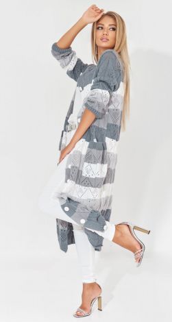 Ажурный кардиган с карманами в полоску