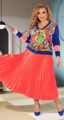 Костюм с юбкой в складку плиссе большого размера