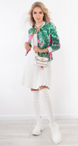 Біла спідниця пліссе з еко шкіри