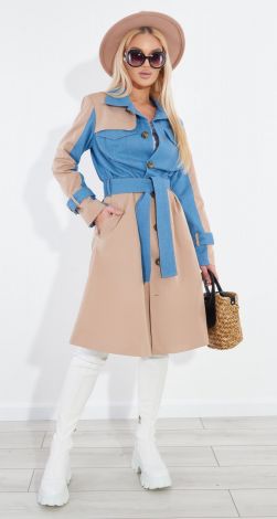 Однобортный тренч с джинсовой отделкой