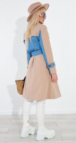 Однобортный тренч с джинсовой отделкой