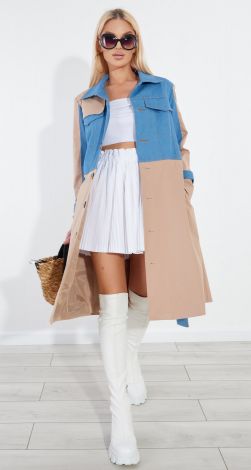 Однобортный тренч с джинсовой отделкой