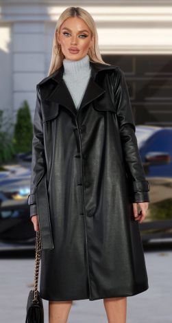 Чорний шкіряний плащ