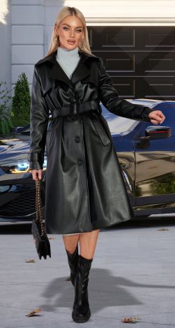 Чорний шкіряний плащ