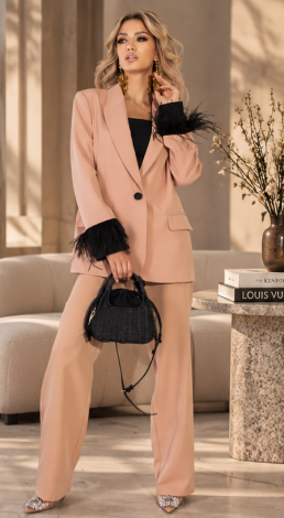 A classic suit with feathers