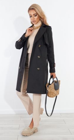 Стильний чорний тренч